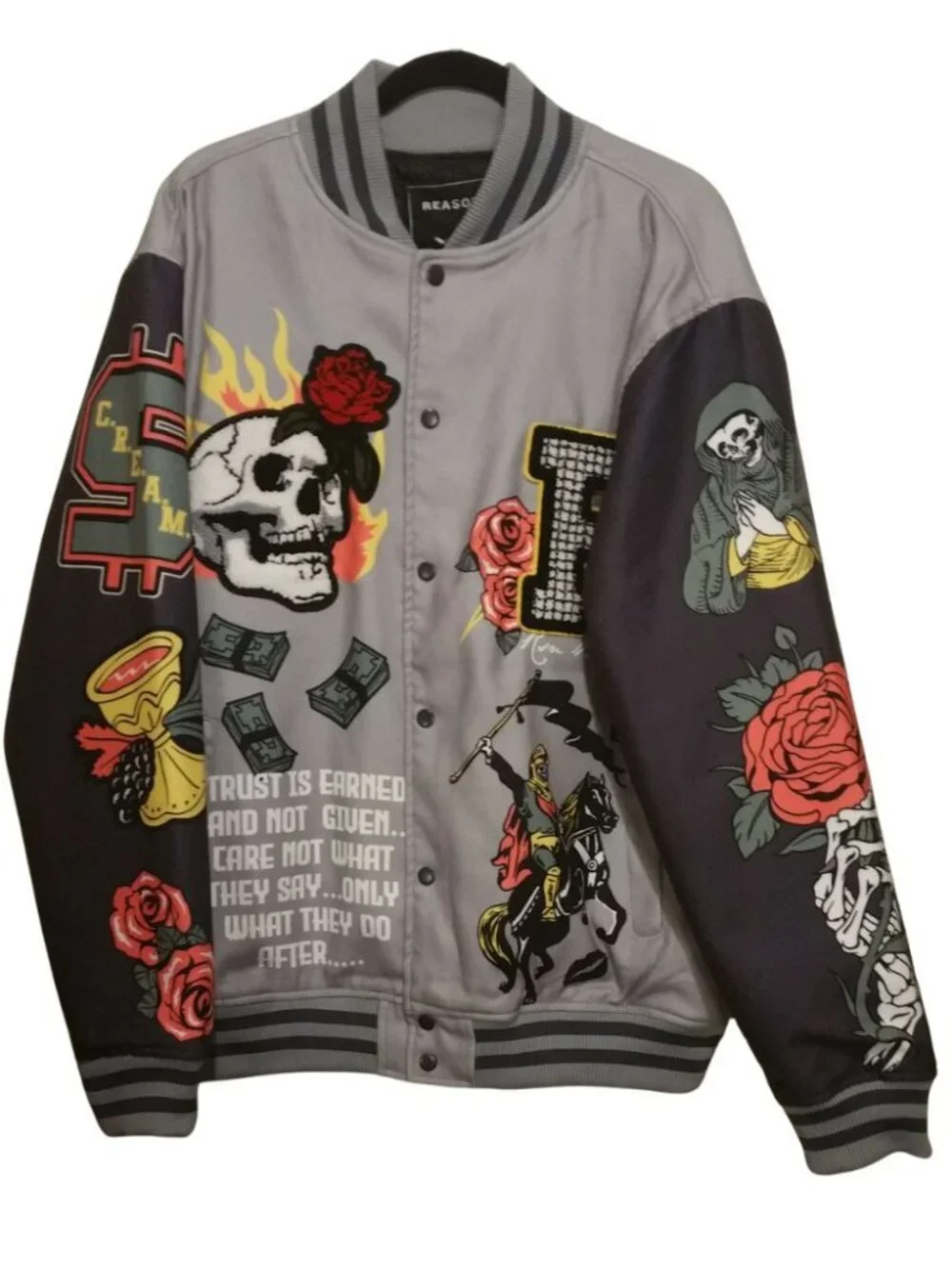 REASON Trust Patch Varsity Jacket Gray Men's Size XL - NEW